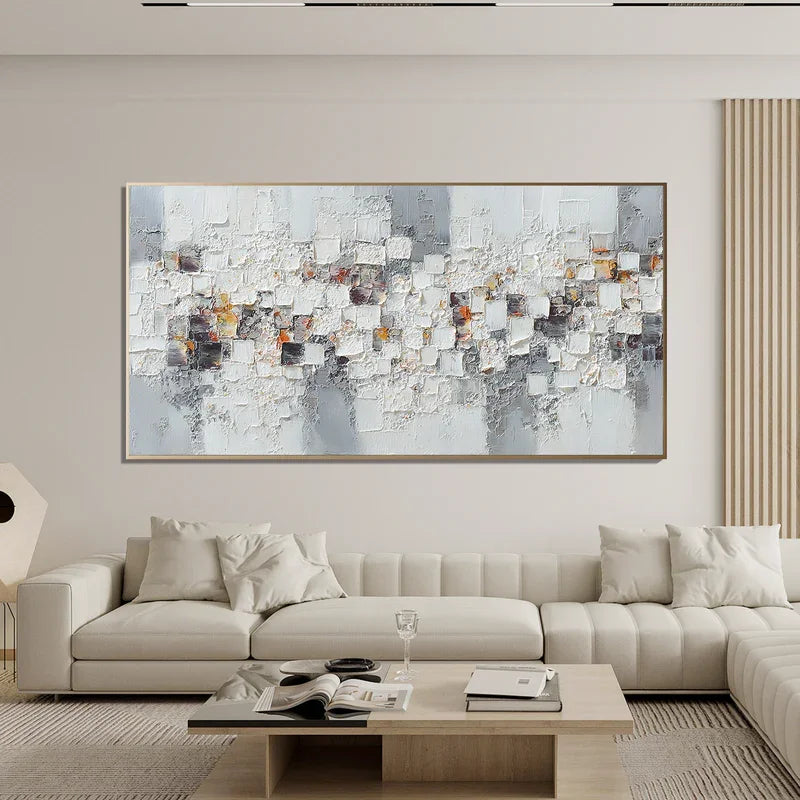 Modern Abstract Geometric Canvas Wall Art – Textured Neutral Painting for Living Room Decor#OA 0853
