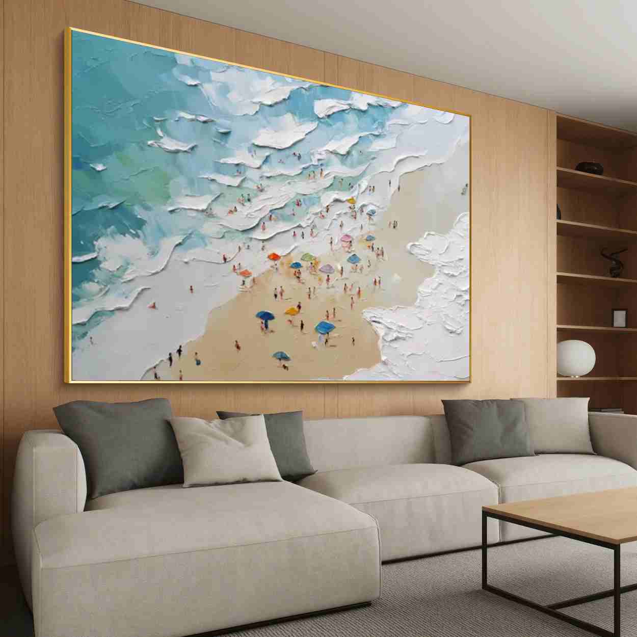 Textured Coastal Beach Wall Art, Turquoise Ocean Wave Canvas Painting for Living Room Décor #PT 164