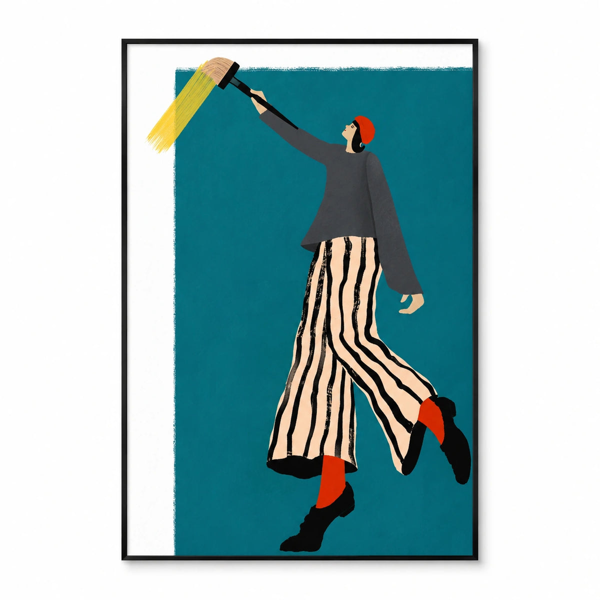 Artist with Giant Paintbrush Oil Painting | Teal Whimsical Figurative Wall Art #OA 1603