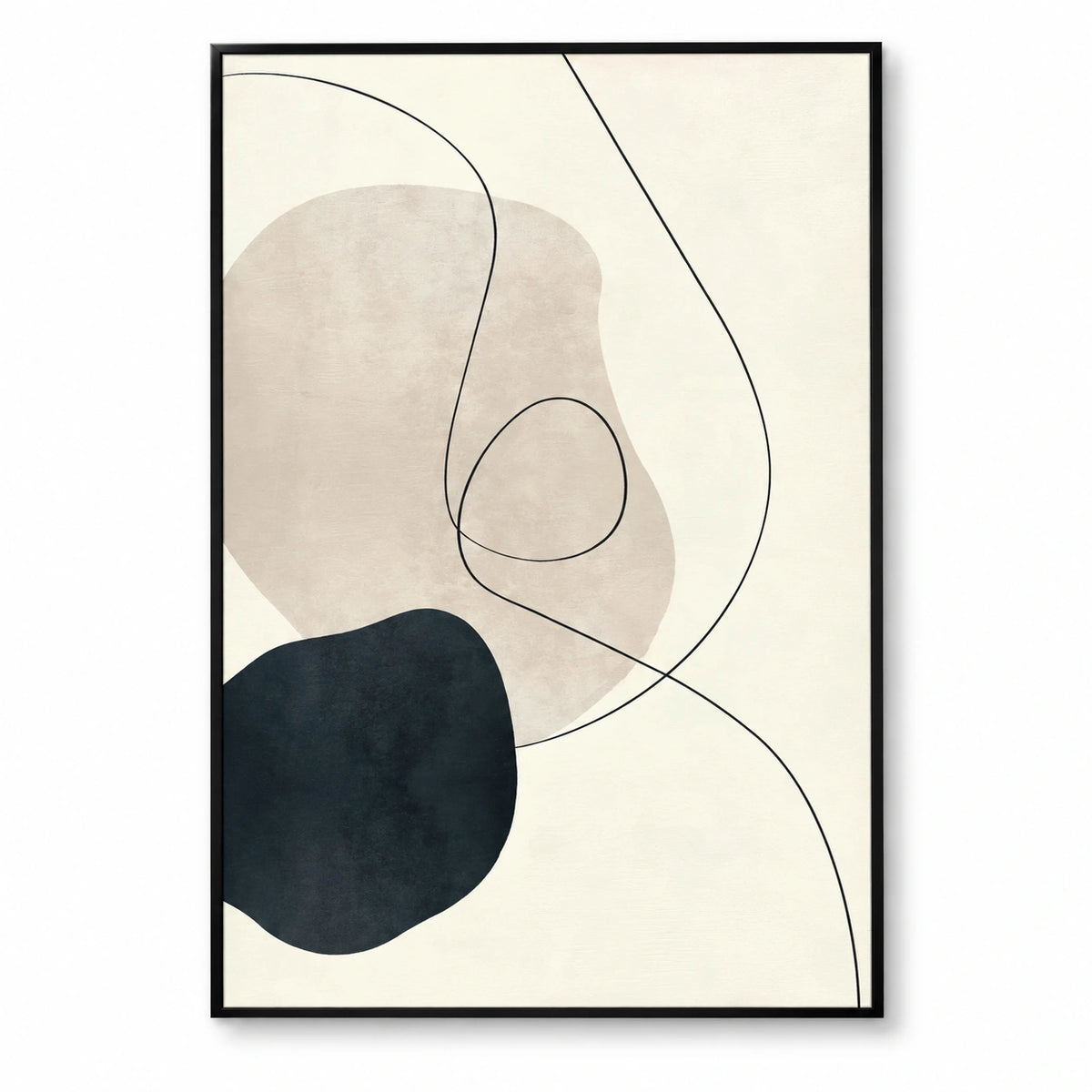 Beige and Black Organic Line Art Oil Painting | Minimalist Looping Curves Neutral Vertical Wall Art #OA 1692