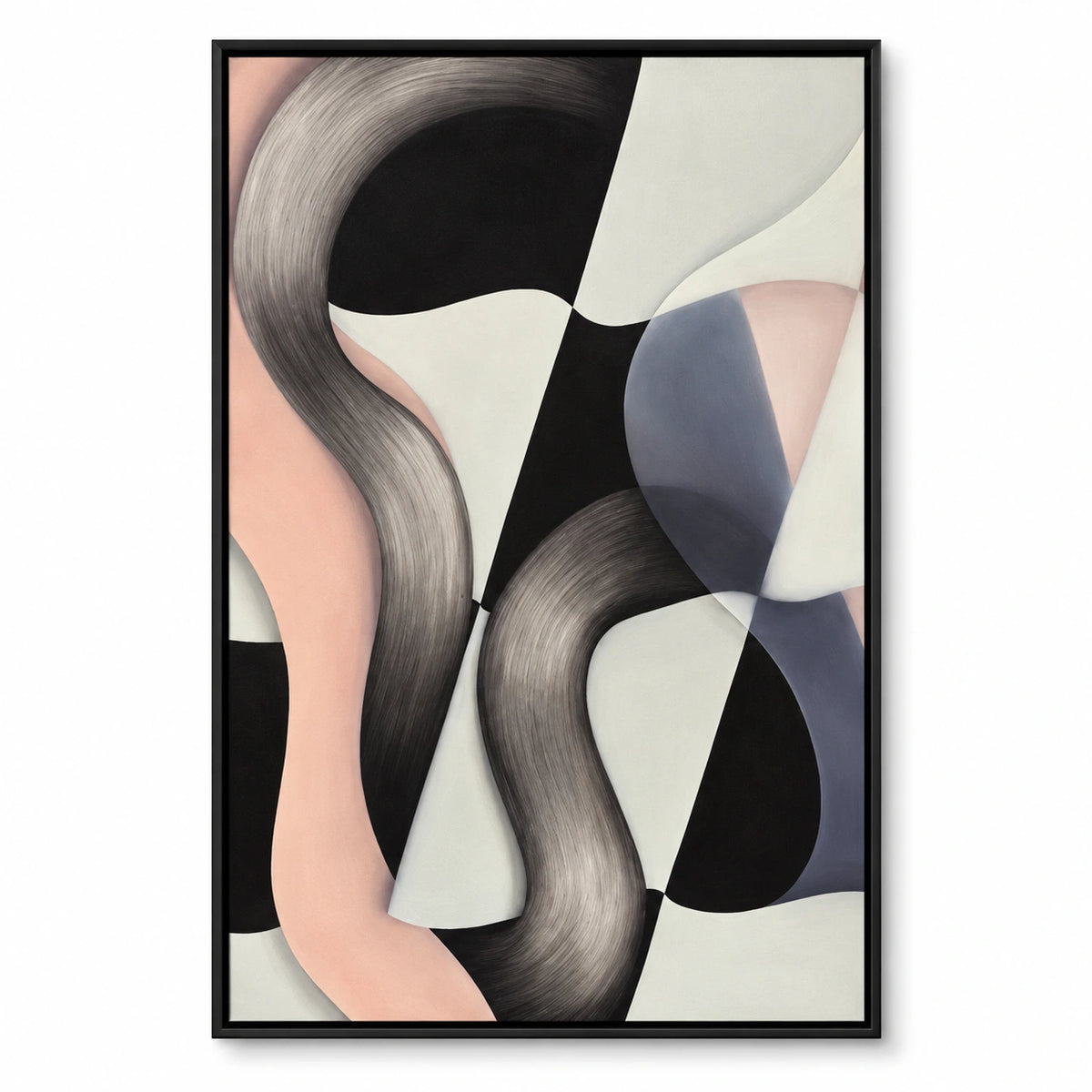 Black White and Blush Abstract Oil Painting | Flowing Curves Modern Vertical Wall Art #OA 1629