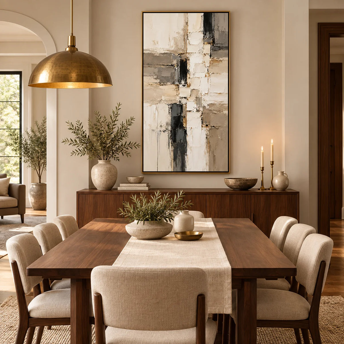 Black White and Beige Abstract Oil Painting, Hand Painted Vertical Textured Modern Minimalist Wall Art for Living Room Bedroom | Ownanart