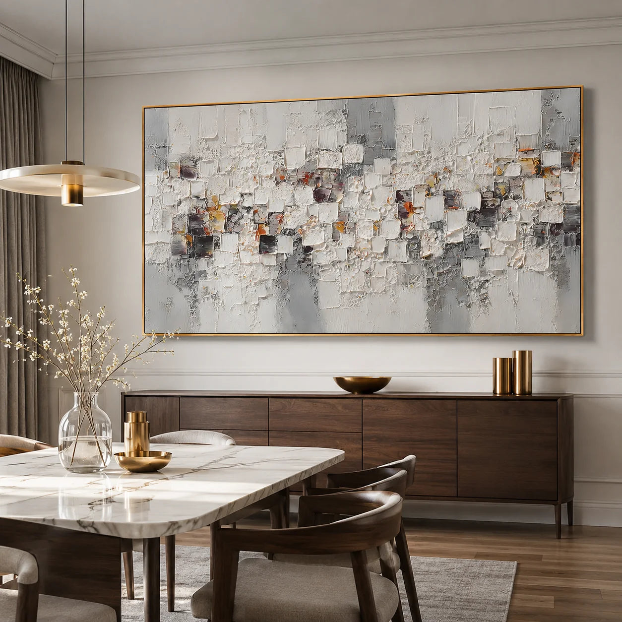 Modern Abstract Geometric Canvas Wall Art – Textured Neutral Painting for Living Room Decor#OA 0853