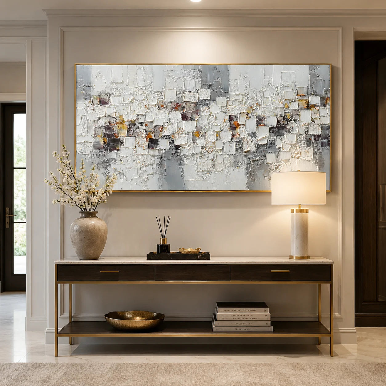 Modern Abstract Geometric Canvas Wall Art – Textured Neutral Painting for Living Room Decor#OA 0853
