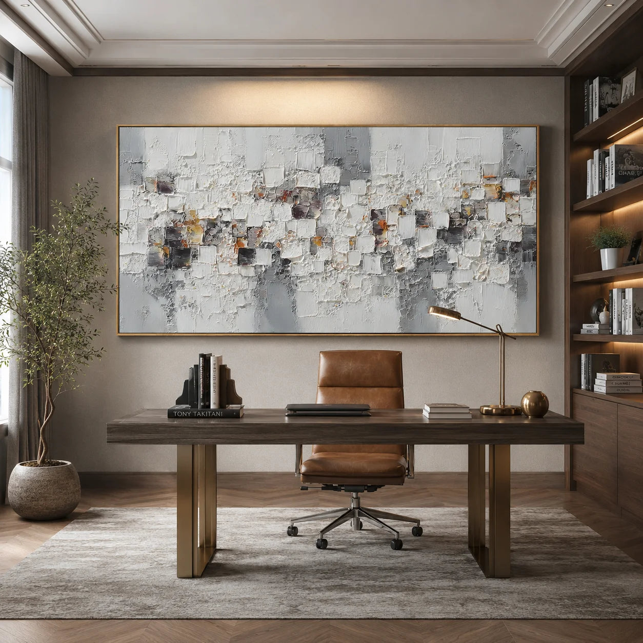 Modern Abstract Geometric Canvas Wall Art – Textured Neutral Painting for Living Room Decor#OA 0853