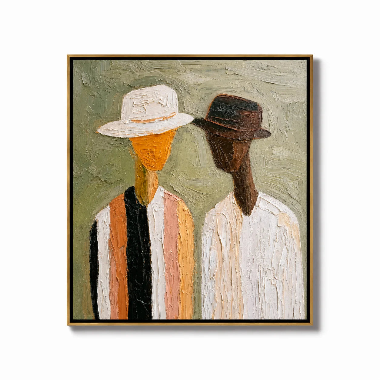 Hand-Painted Figurative Oil Painting, Textured Couple Portrait Wall Art for Modern Home Decor#OA 0915