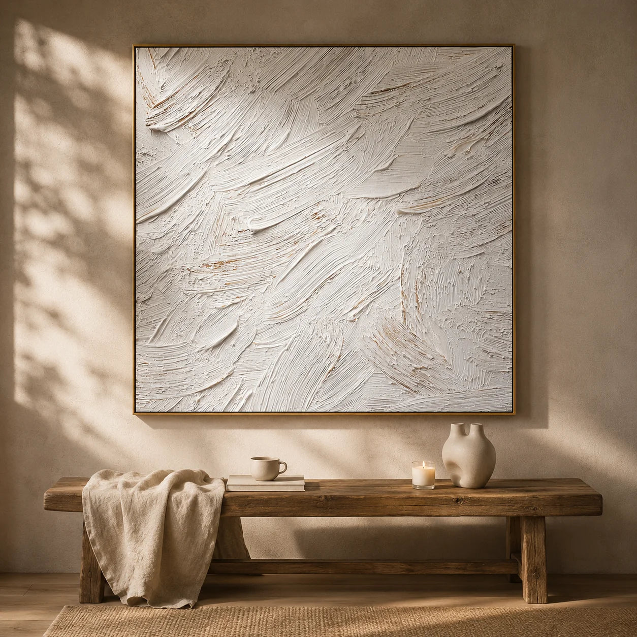 Minimalist White Textured Abstract Painting – Modern Neutral Wall Art#OA 0908