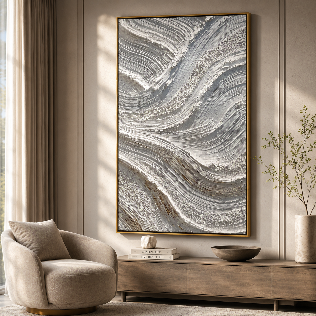 Minimalist Textured Abstract Wave Painting – Modern Neutral Wall Art#OA 0907