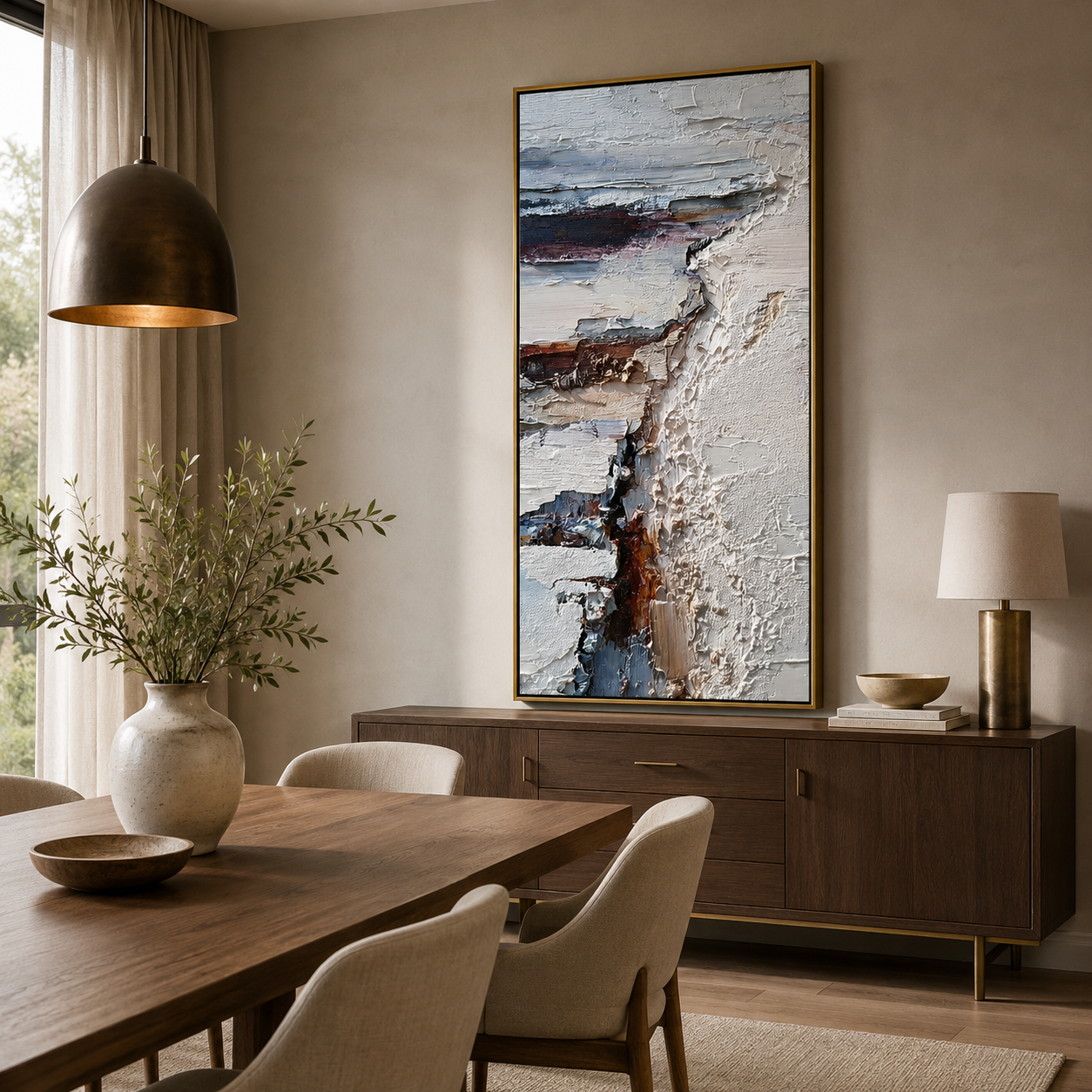 Minimalist White Textured Abstract Painting – Modern Vertical Wall Art#OA 0904