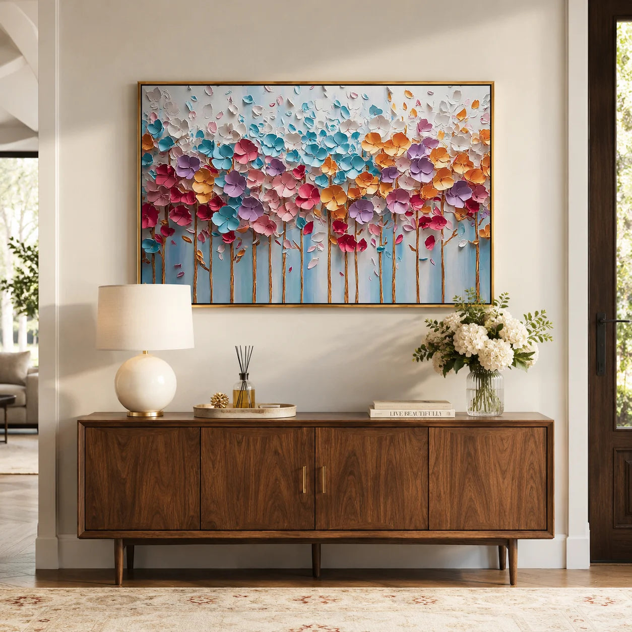 3D Textured Floral Wall Art – Colorful Modern Flower Canvas Painting for Living Room Bedroom Decor #OA 0455
