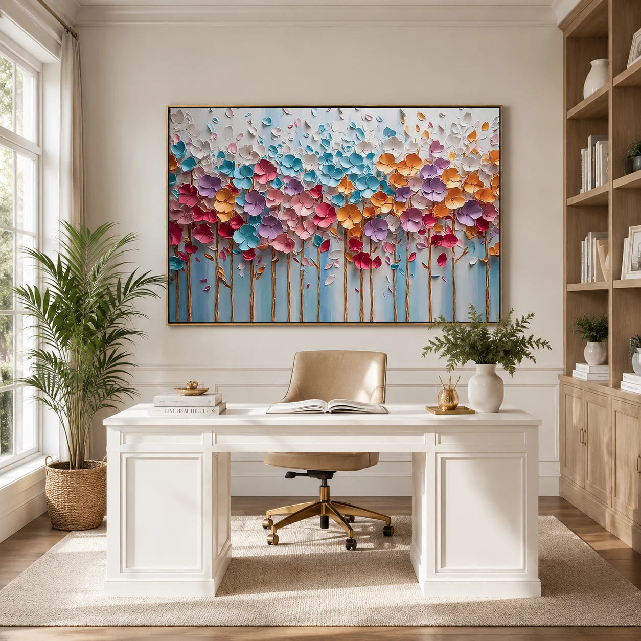 3D Textured Floral Wall Art – Colorful Modern Flower Canvas Painting for Living Room Bedroom Decor #OA 0455