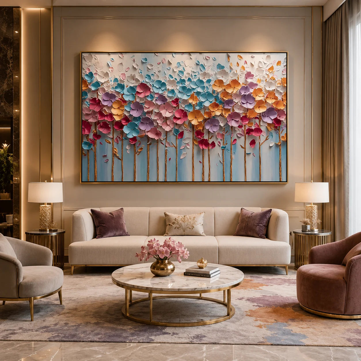 3D Textured Floral Wall Art – Colorful Modern Flower Canvas Painting for Living Room Bedroom Decor #OA 0455