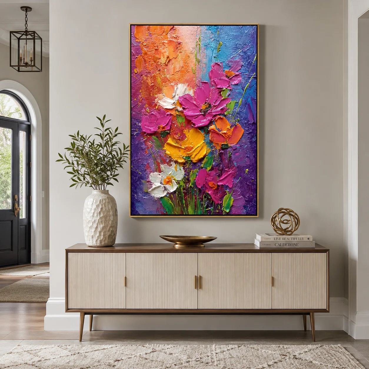 Colorful Textured Flower Oil Painting, Vibrant Floral Wall Art for Living Room Decor #OA 0591