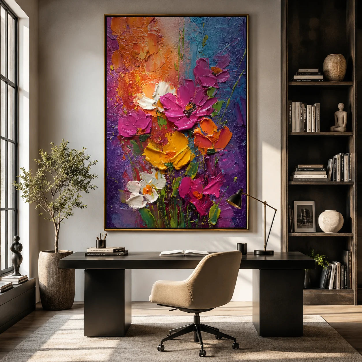Colorful Textured Flower Oil Painting, Vibrant Floral Wall Art for Living Room Decor #OA 0591