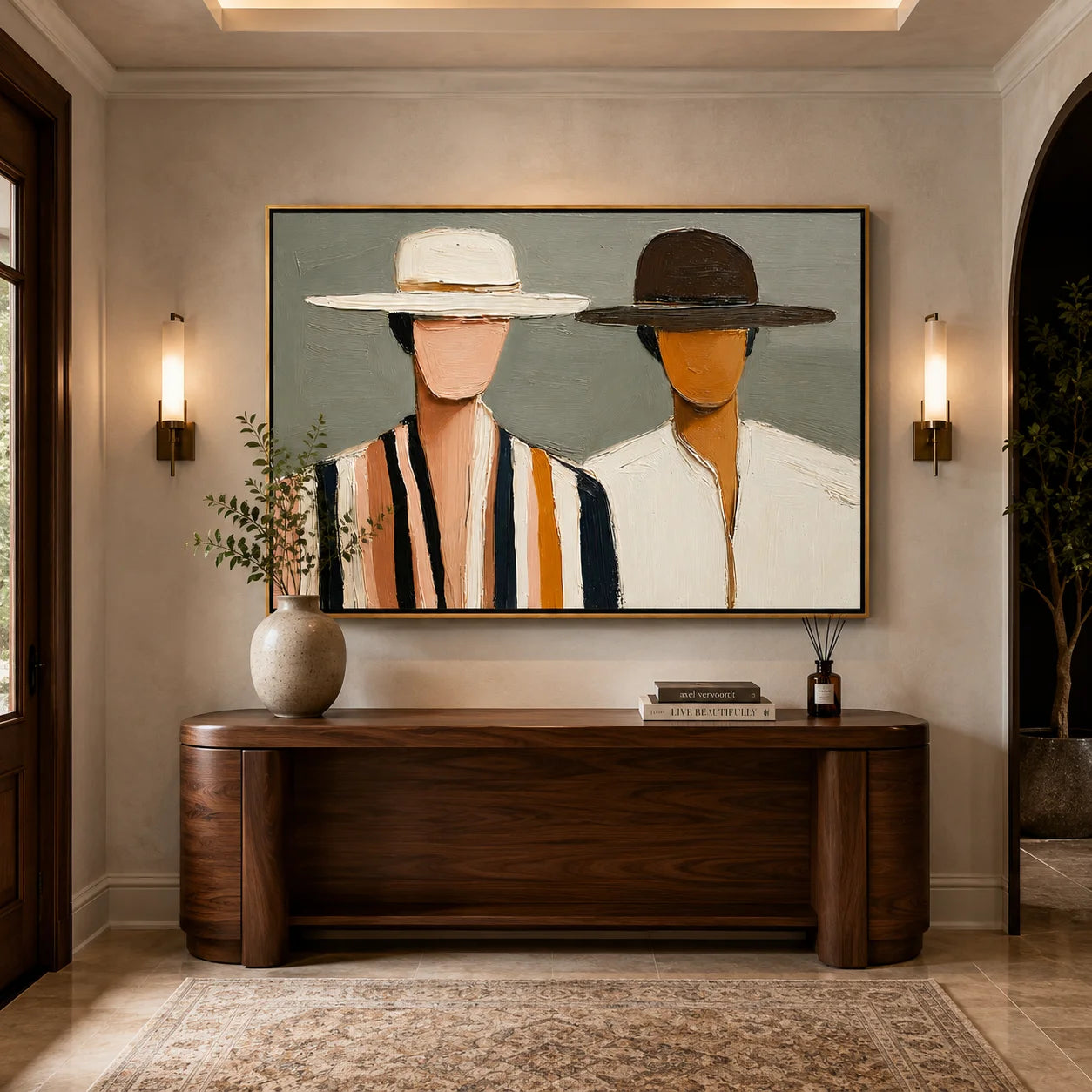 Hand-Painted Couple Portrait Oil Painting, Textured Horizontal Figurative Wall Art for Modern Home Decor#OA 0917