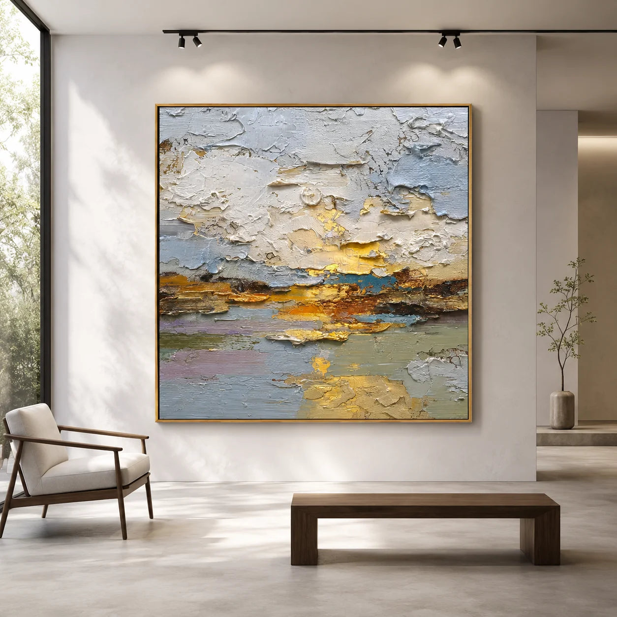 Textured Abstract Gold Oil Painting – Modern Neutral Wall Art#OA 0900