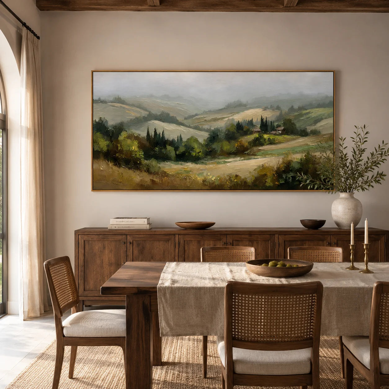 Tuscan Countryside Landscape Oil Painting – Rustic Rolling Hills Wall Art#OA 0894