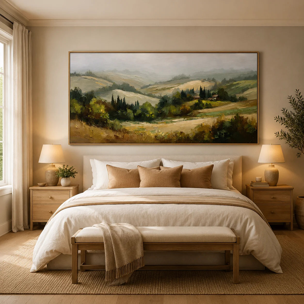 Tuscan Countryside Landscape Oil Painting – Rustic Rolling Hills Wall Art#OA 0894