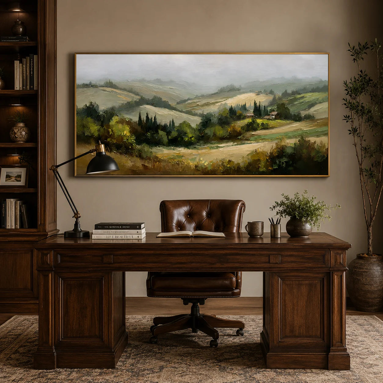 Tuscan Countryside Landscape Oil Painting – Rustic Rolling Hills Wall Art#OA 0894