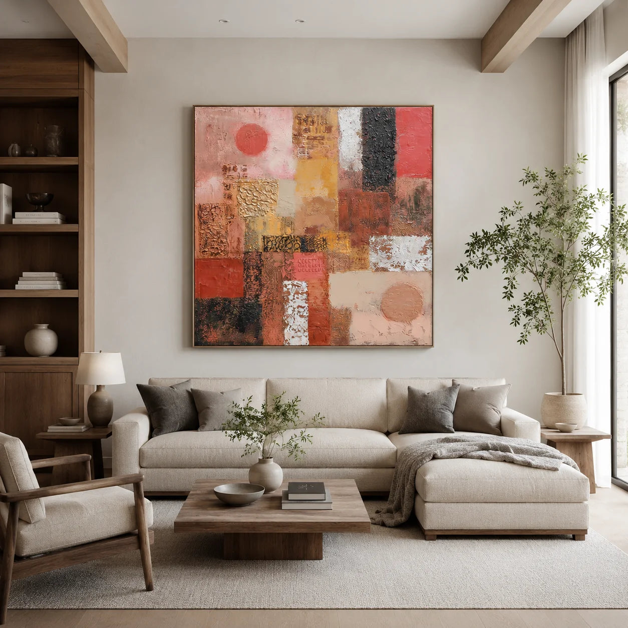 Abstract Terracotta Texture Painting – Modern Earth Tone Canvas Wall Art#OA 0892