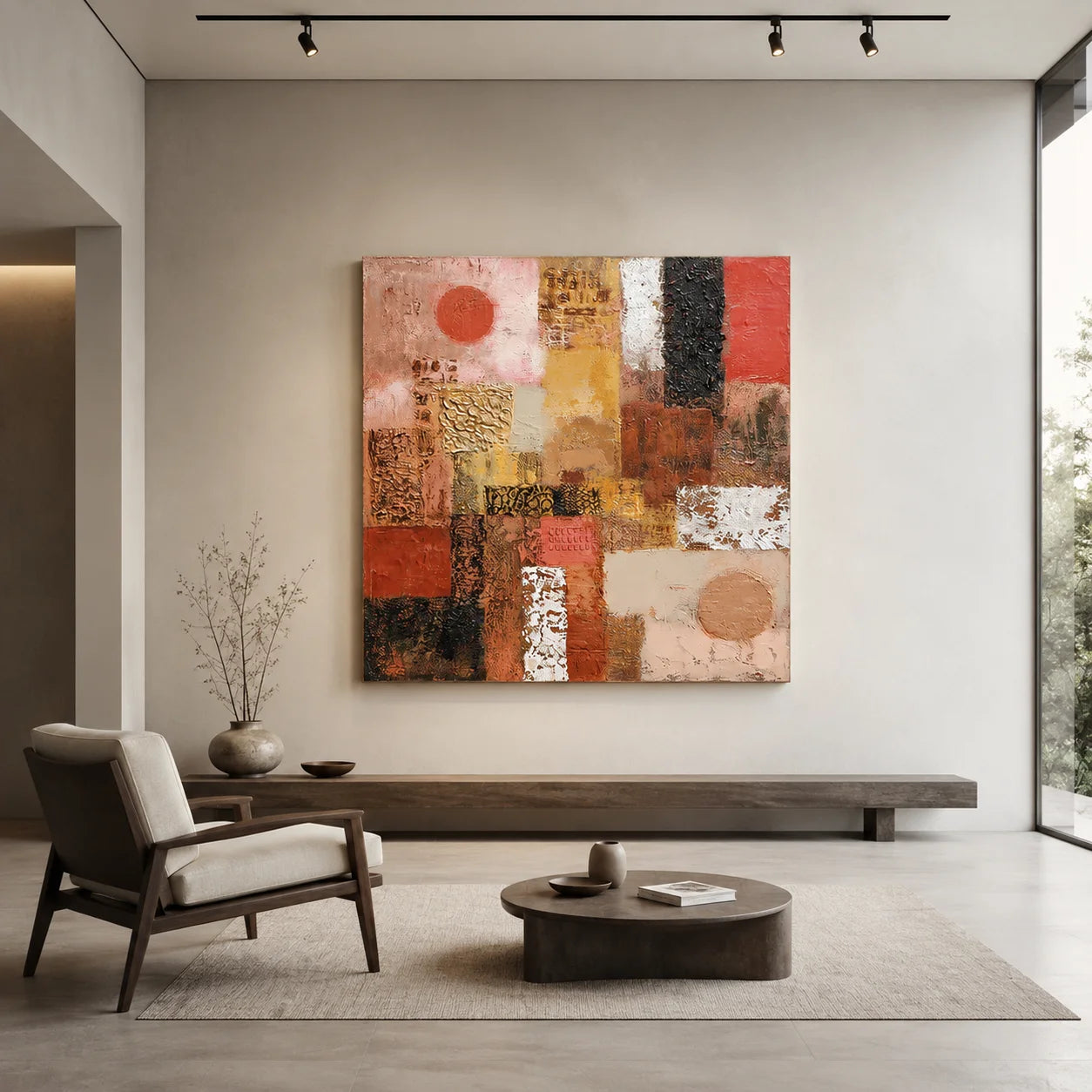 Abstract Terracotta Texture Painting – Modern Earth Tone Canvas Wall Art#OA 0892
