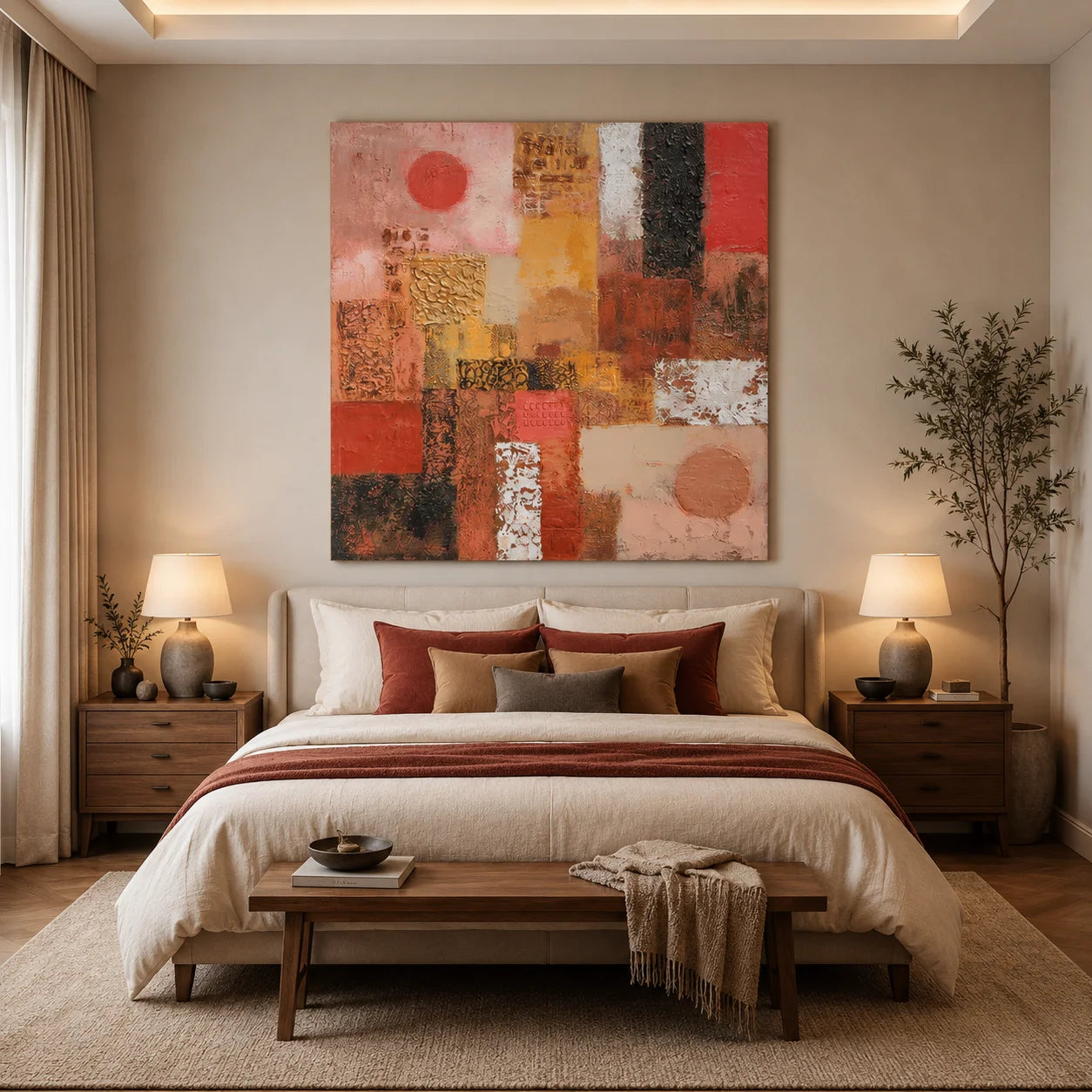 Abstract Terracotta Texture Painting – Modern Earth Tone Canvas Wall Art#OA 0892