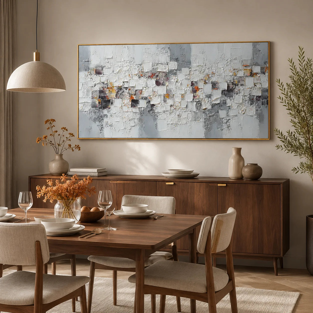 Modern Abstract Geometric Canvas Wall Art – Textured Neutral Painting for Living Room Decor#OA 0853