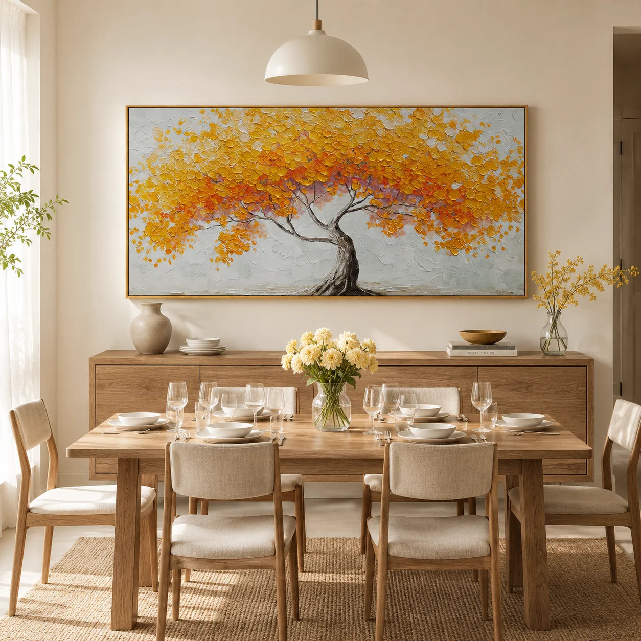 Golden Tree of Life Canvas Wall Art – Textured Abstract Landscape Painting for Living Room Decor#OA 0854