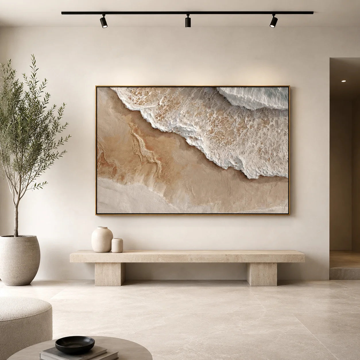 Large Neutral Ocean Wave Canvas Painting | Modern Coastal Beach Wall Art Handmade Oil Painting#OA0002