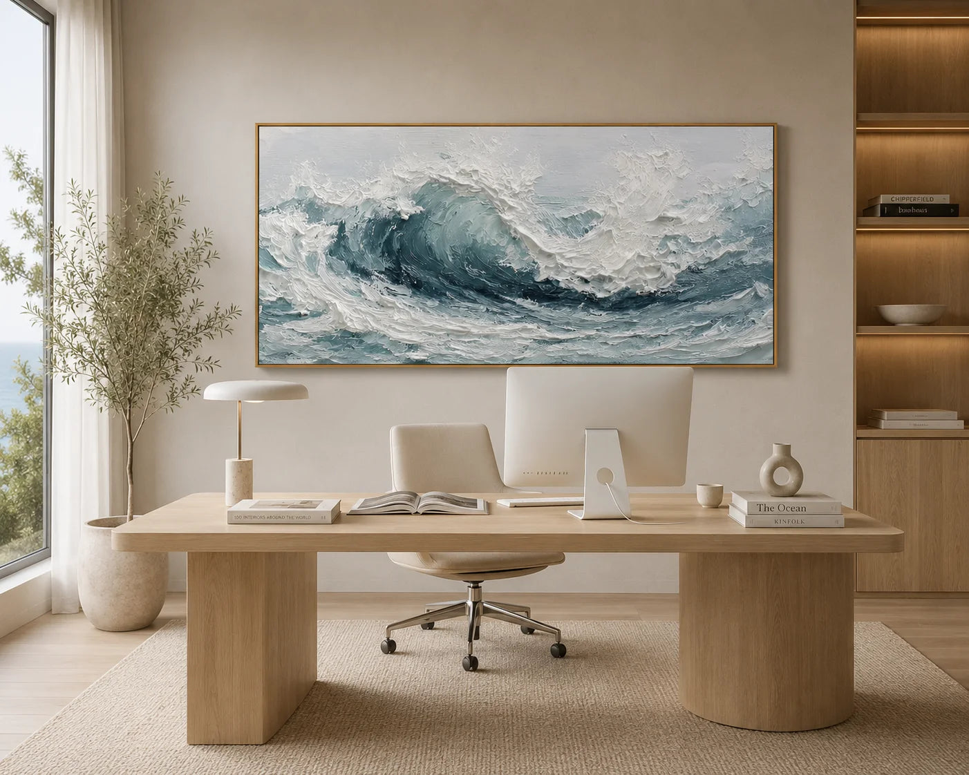 Textured Ocean Wave Oil Painting – Modern Coastal Wall Art#OA 0905