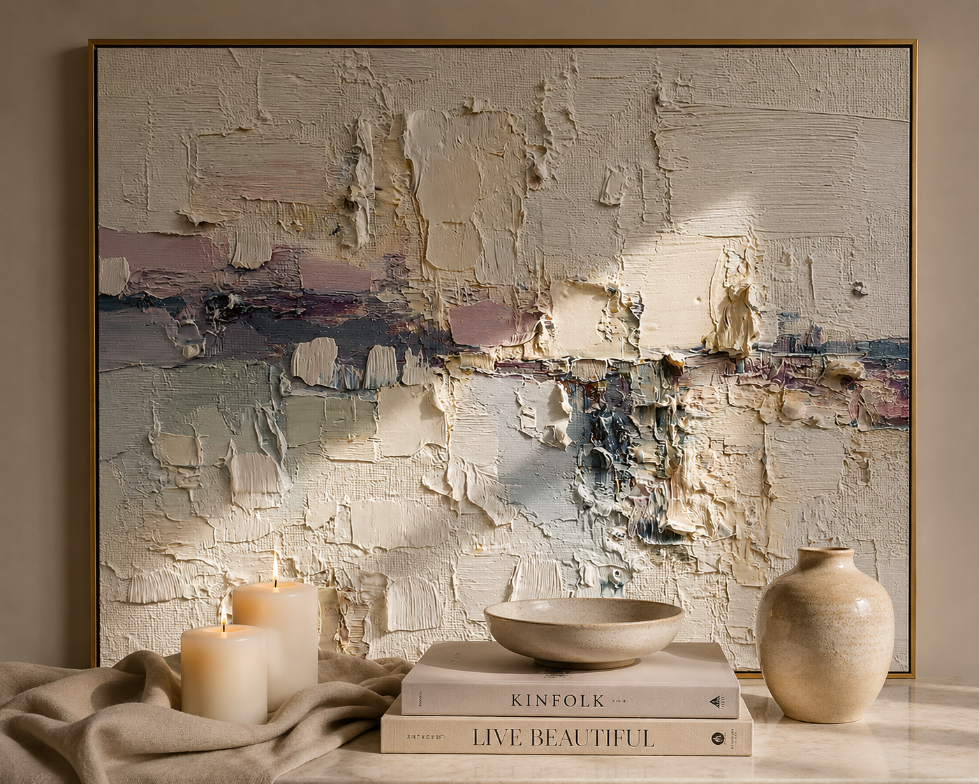Minimalist Textured Abstract Oil Painting – Neutral Modern Wall Art#OA 0901