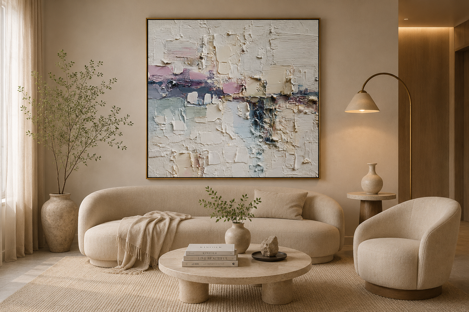 Minimalist Textured Abstract Oil Painting – Neutral Modern Wall Art#OA 0901