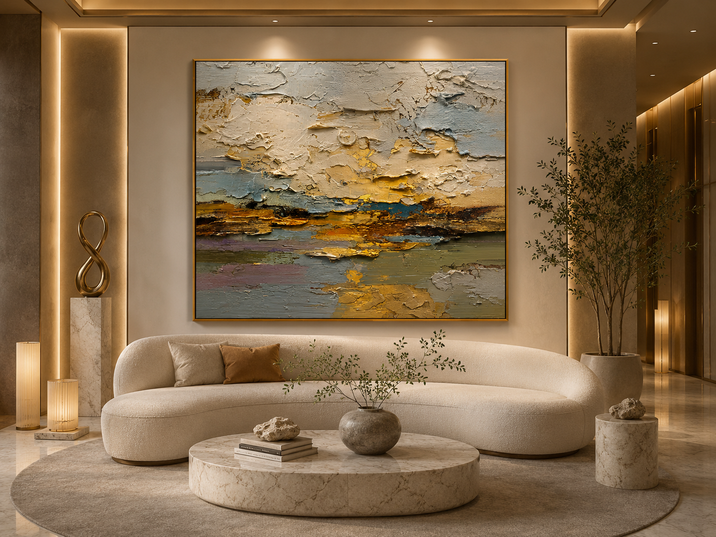Textured Abstract Gold Oil Painting – Modern Neutral Wall Art#OA 0900