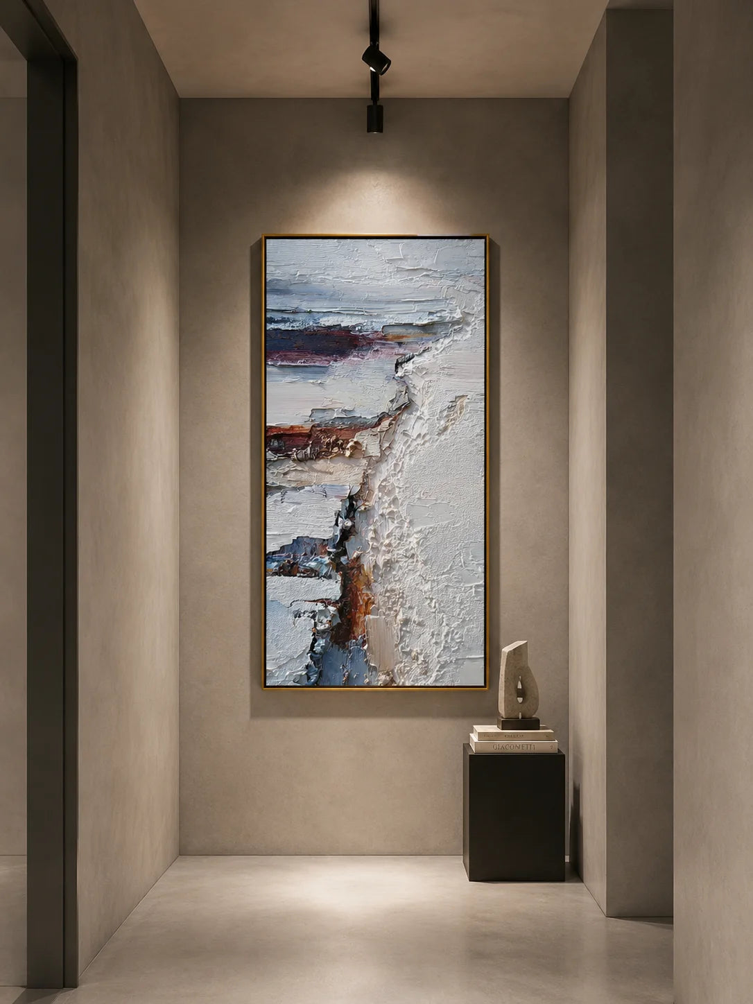Minimalist White Textured Abstract Painting – Modern Vertical Wall Art#OA 0904