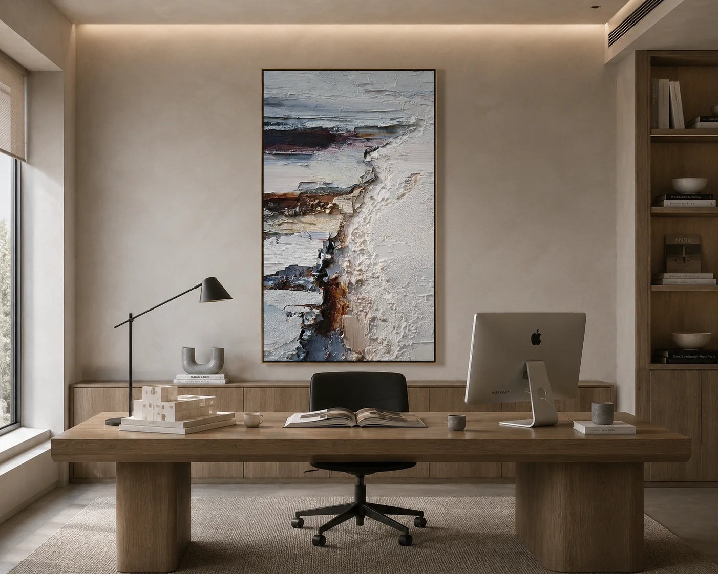 Minimalist White Textured Abstract Painting – Modern Vertical Wall Art#OA 0904