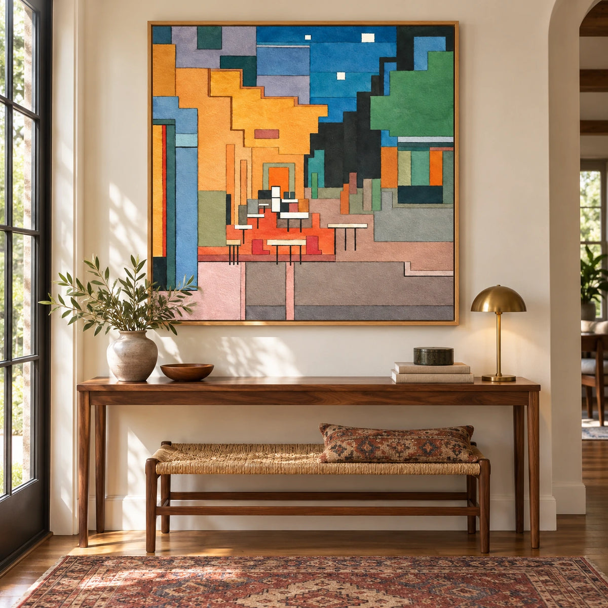 Colorful Geometric Interior Oil Painting | Modern Architectural Abstract Square Wall Art #OA 1618
