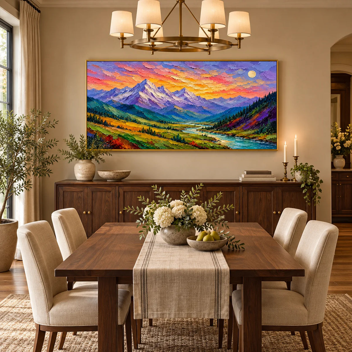 Textured Abstract Mountain Landscape Oil Painting, Hand Painted Earth Tone Impasto Wall Art for Living Room Bedroom | Ownanart