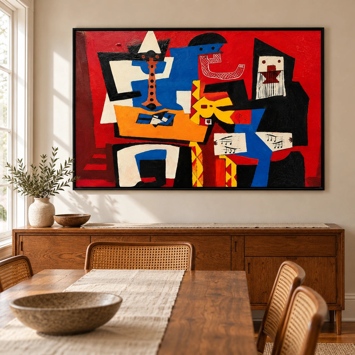 Cubist Musicians Oil Painting | Colorful Red Blue Yellow Abstract Music Wall Art #OA 1612