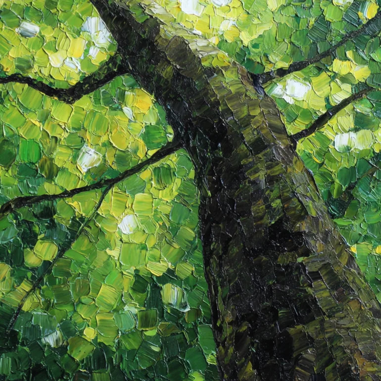 Green Tree Canopy Hand-Painted Oil Painting, Textured Forest Nature Canvas Wall Art for Modern Home Decor#OA 0956
