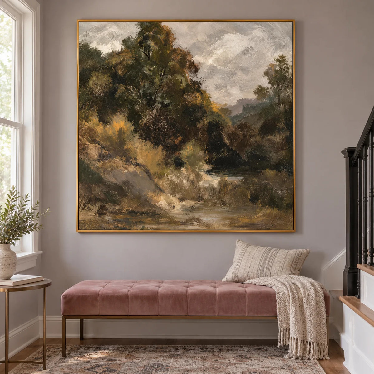Large Abstract Forest Landscape Wall Art – Rustic Nature Oil Painting Canvas for Living Room OA 0667
