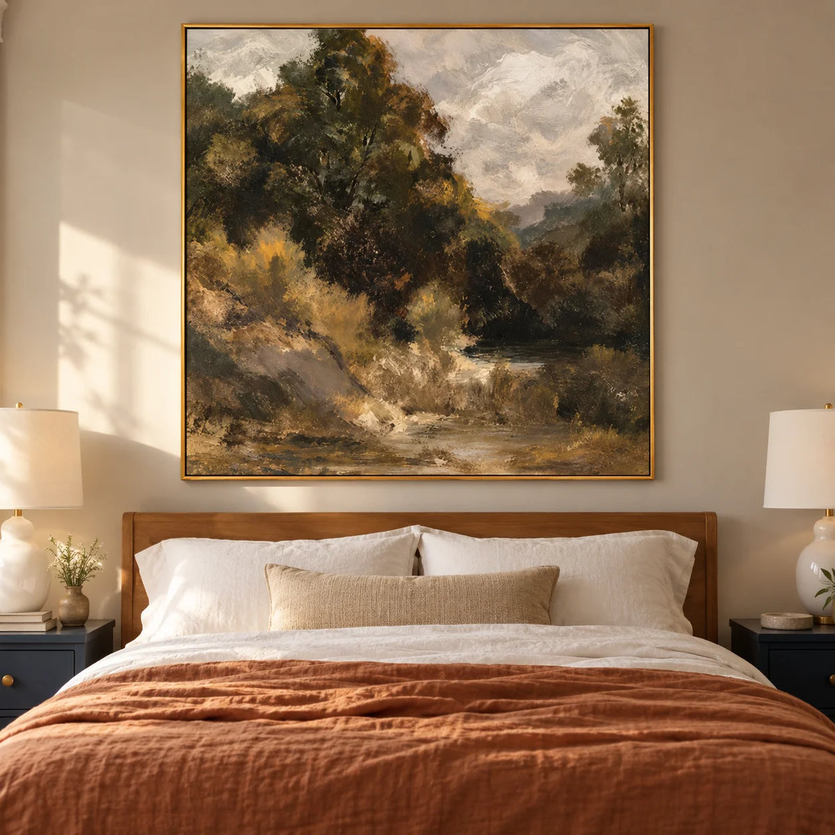 Large Abstract Forest Landscape Wall Art – Rustic Nature Oil Painting Canvas for Living Room OA 0667