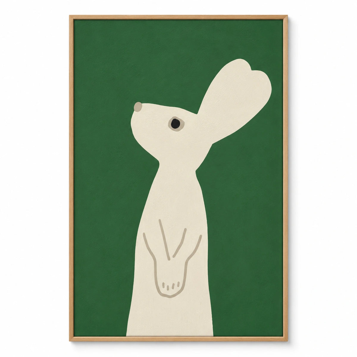 Minimalist Cream Rabbit Oil Painting | Green Background Simple Animal Portrait Vertical Nursery Wall Art OA 1766