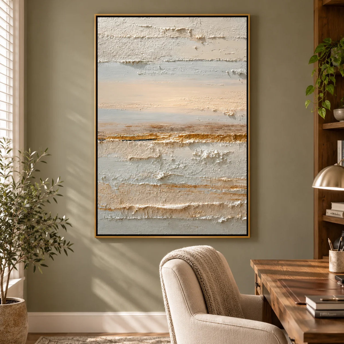 Neutral Abstract Landscape Canvas Wall Art – Textured Cream and Beige Painting for Minimalist Living Room Decor