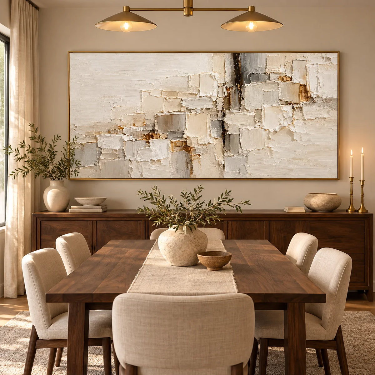 Neutral Beige White Textured Abstract Oil Painting, Hand Painted Modern Minimalist Canvas Wall Art for Living Room Bedroom | Ownanart