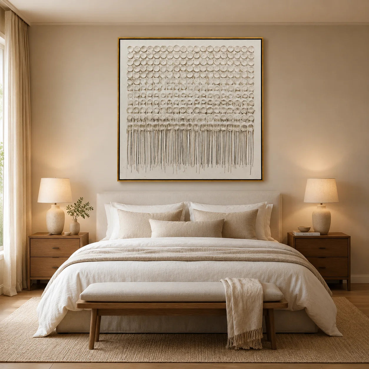 Hand-Painted White Textured Abstract Oil Painting, 3D Circle Wall Art for Minimalist Luxury Home Decor #OA 0924