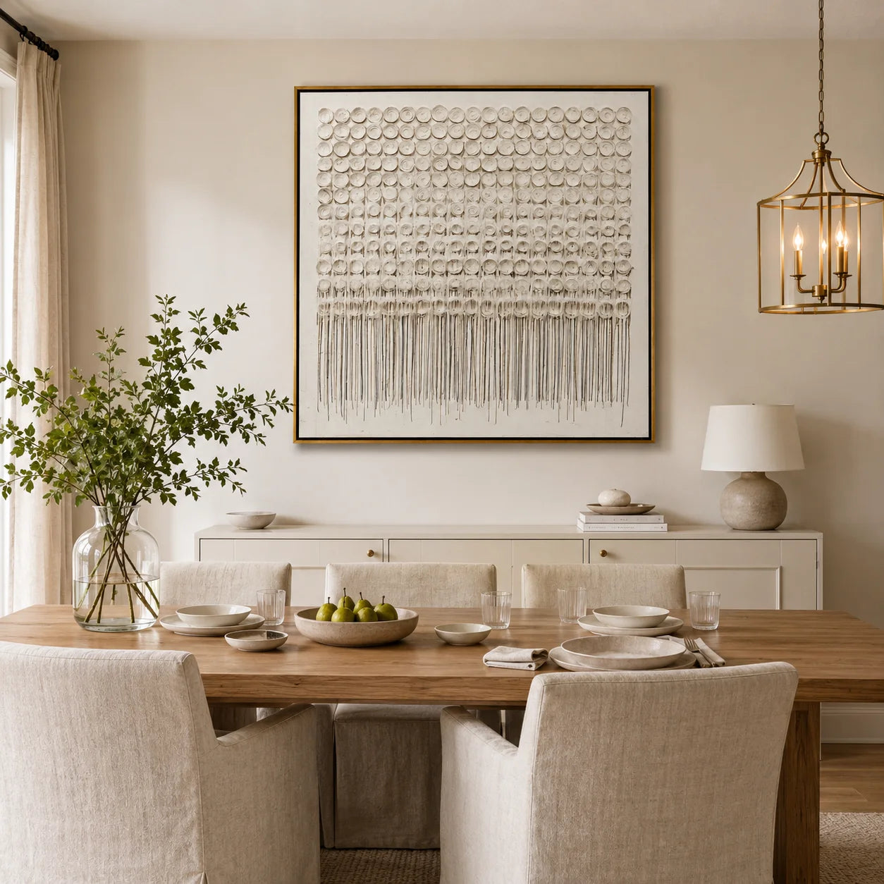 Hand-Painted White Textured Abstract Oil Painting, 3D Circle Wall Art for Minimalist Luxury Home Decor #OA 0924