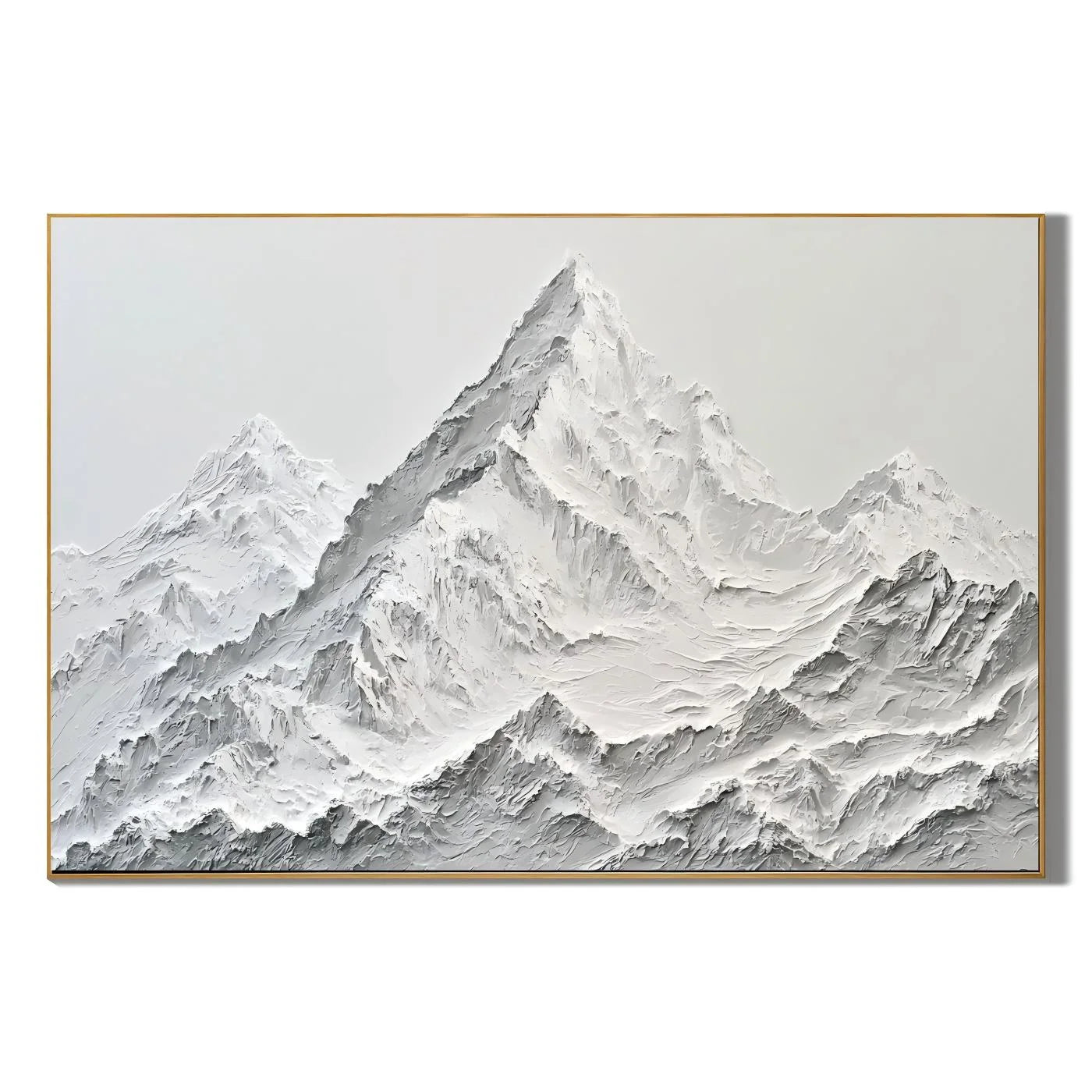 Snow Mountain Landscape Hand-Painted Oil Painting | White Gray Textured Mountain Wall Art # OA 1072
