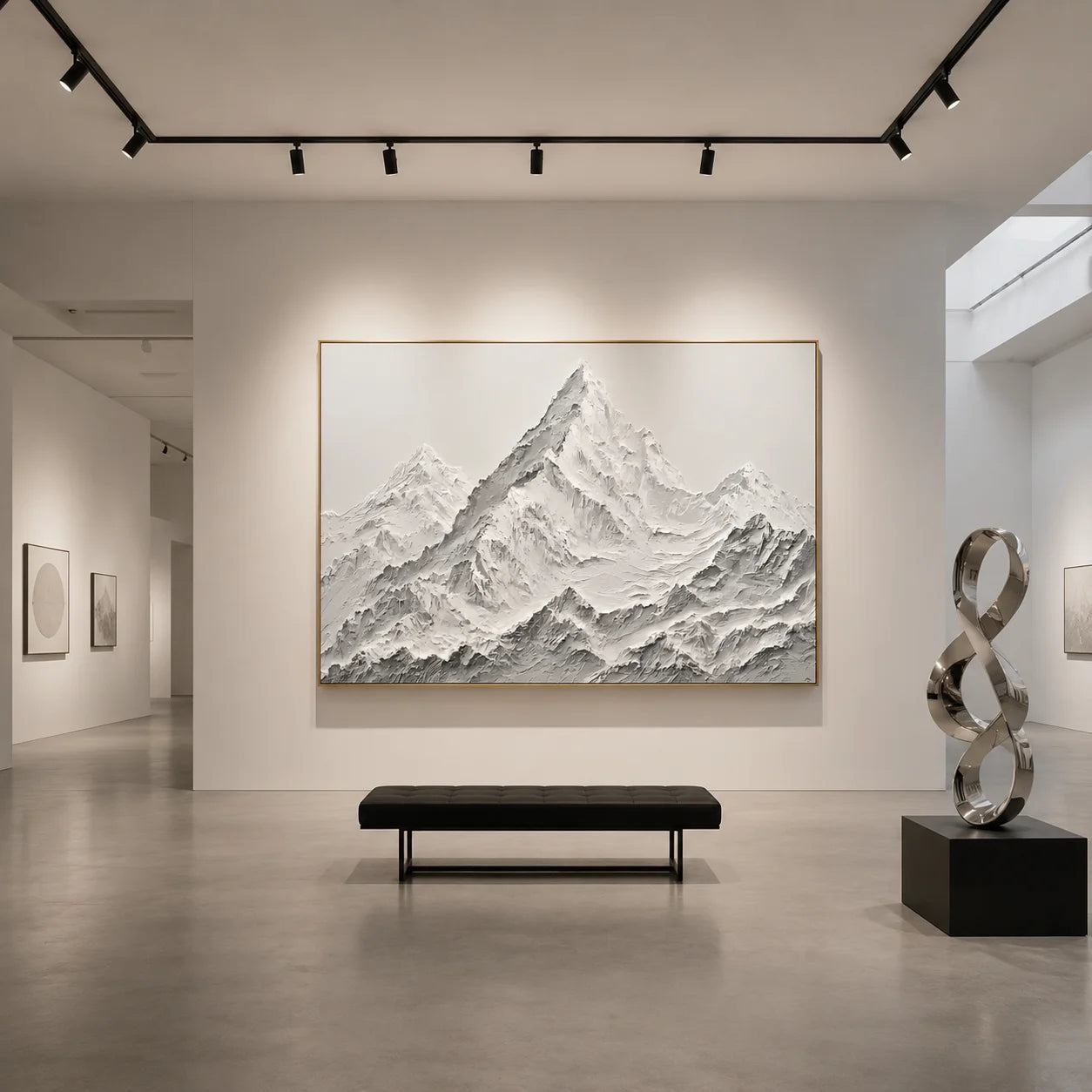 Snow Mountain Landscape Hand-Painted Oil Painting | White Gray Textured Mountain Wall Art # OA 1072