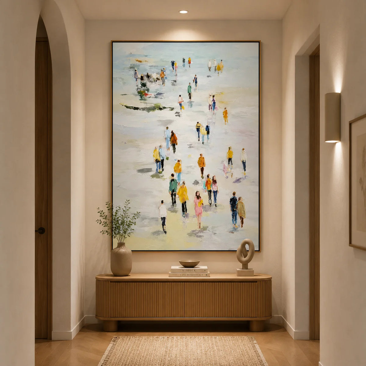 Large Abstract People Walking Wall Art – Modern Figurative Canvas Painting for Living Room Decor