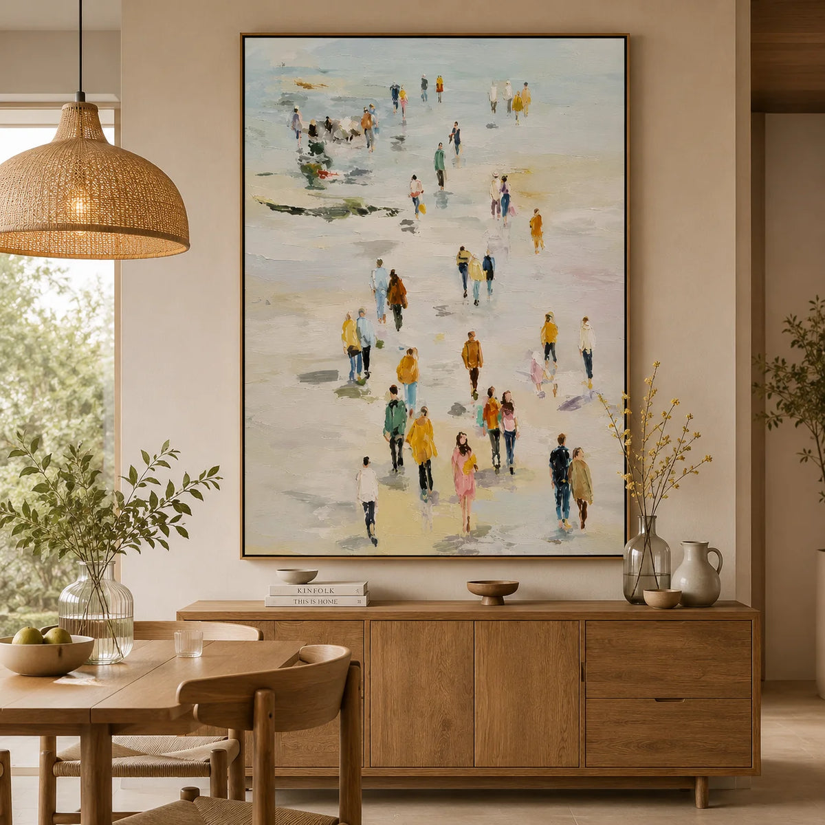 Large Abstract People Walking Wall Art – Modern Figurative Canvas Painting for Living Room Decor